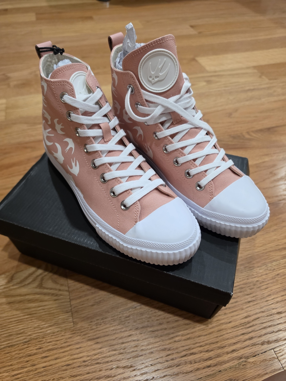 McQ by Alexander McQueen Pink High-Top Sneakers with White Accents